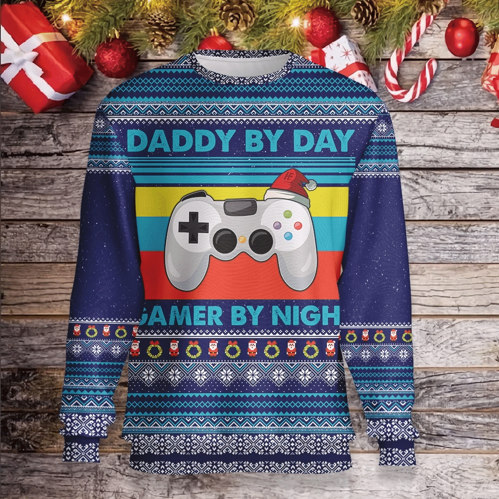 Daddy by day gamer by night Christmas sweater product image 2