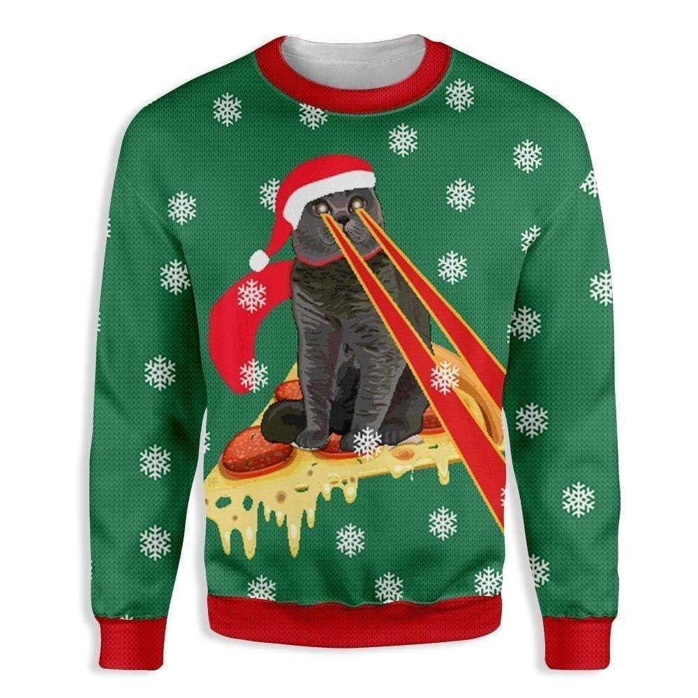 Pizza cat with laser eyes Christmas sweater product image
