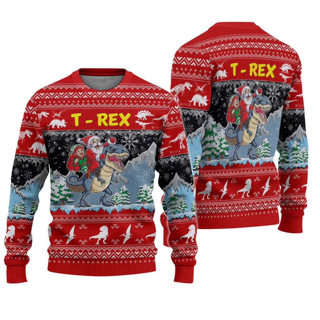 Santa claus riding t rex ugly Christmas sweater product image