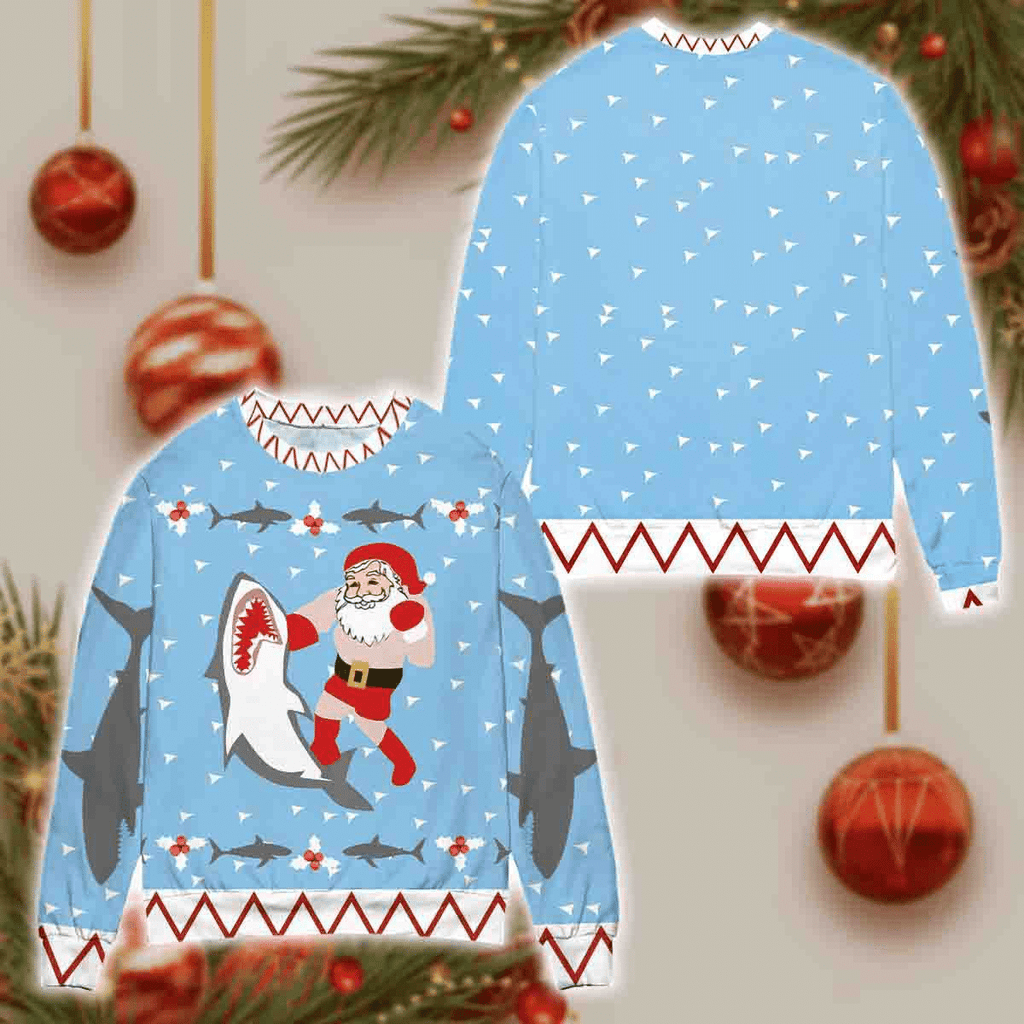 Shark and Santa Claus Christmas sweater product image