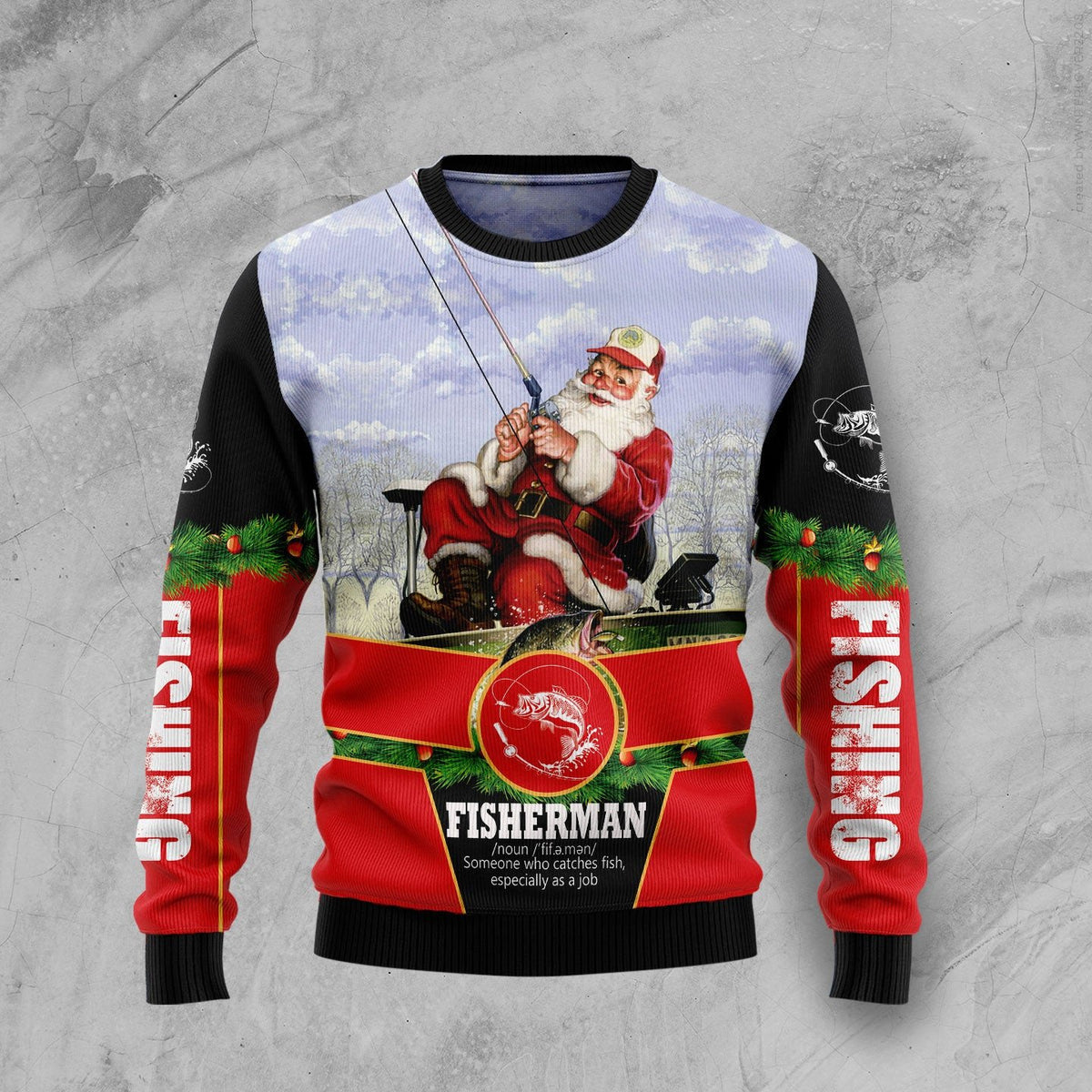 Santa fisherman Christmas sweater product image