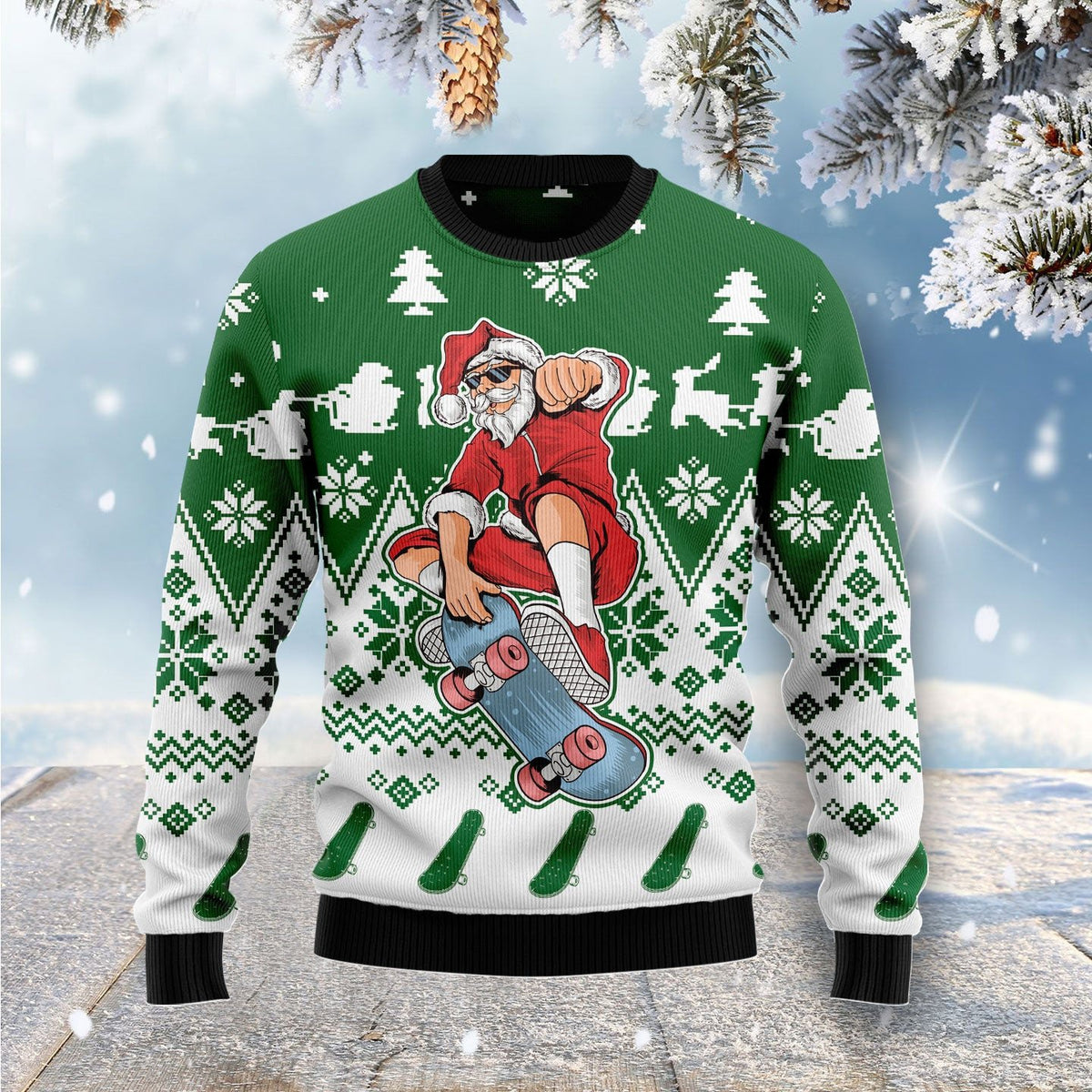 Santa Claus skateboarding Christmas sweater product image