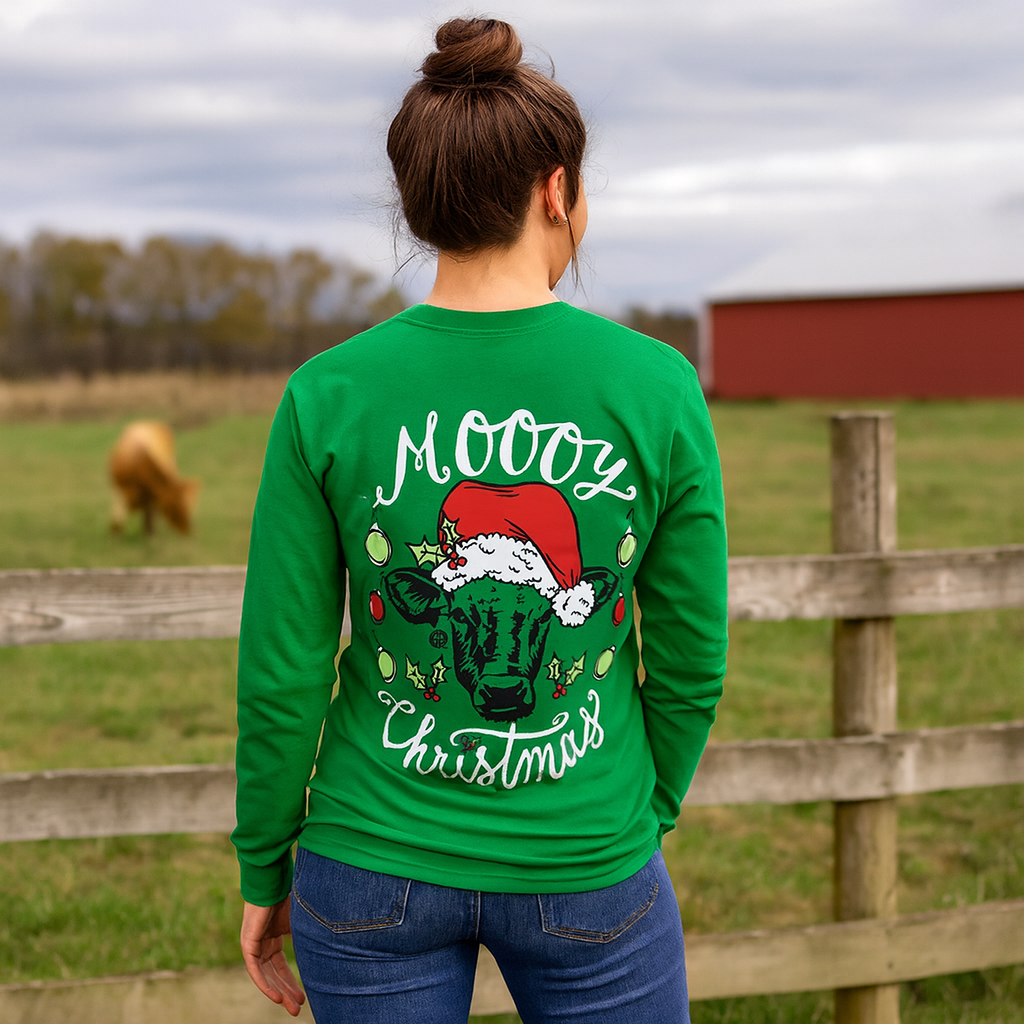 Girlie Girl Originals Preppy Moooy Christmas Santa - Adult & Kids T-Shirts, Sweatshirts & Hoodies apparel design preview 1