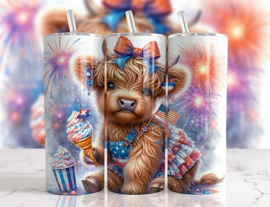 Patriotic Cow Highland Heifer 20 oz Skinny Tumbler - Adult & Kids T-Shirts, Sweatshirts & Hoodies apparel design preview 1