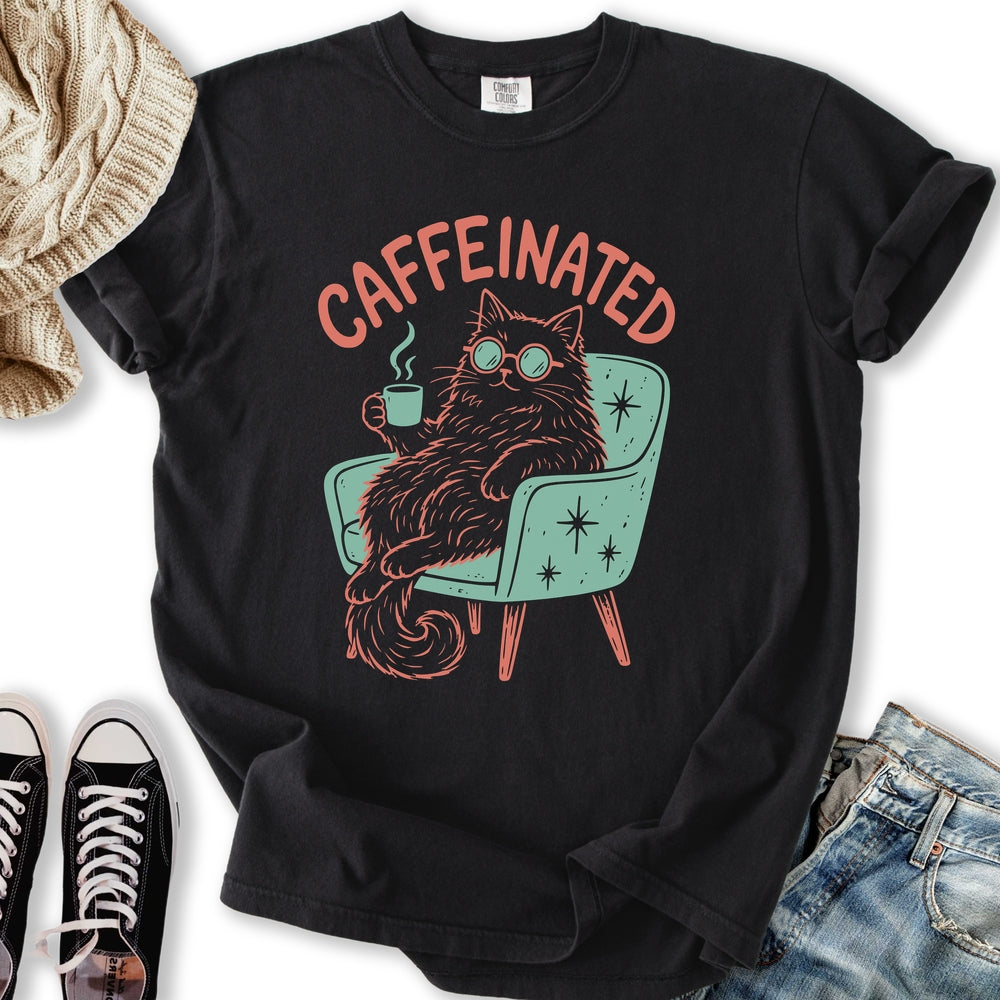 Caffeinated Cat - Adult & Kids T-Shirts, Sweatshirts & Hoodies apparel design preview 1