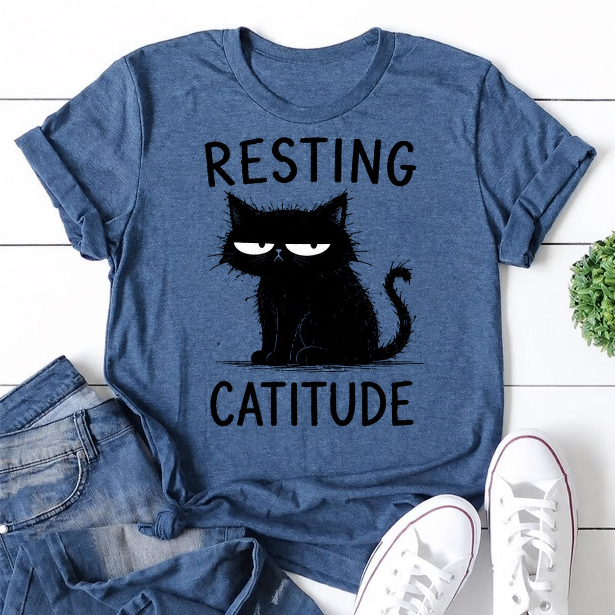 Resting Catitude Cat Print Women Slogan - Adult & Kids T-Shirts, Sweatshirts & Hoodies apparel design preview 1