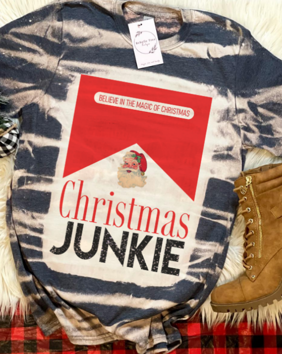 Christmas Junkie Bleached Dye Canvas Girlie - Adult & Kids T-Shirts, Sweatshirts & Hoodies apparel design preview 1