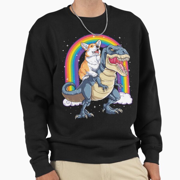 Corgi Riding Dinosaur T rex Funny Rainbow Dog - Adult & Kids T-Shirts, Sweatshirts & Hoodies apparel design preview 1