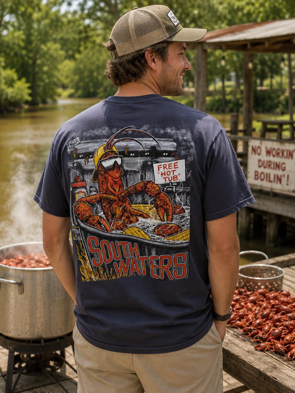South Waters Free Hot Tub Crawfish Comfort Colors - Adult & Kids T-Shirts, Sweatshirts & Hoodies apparel design preview 1