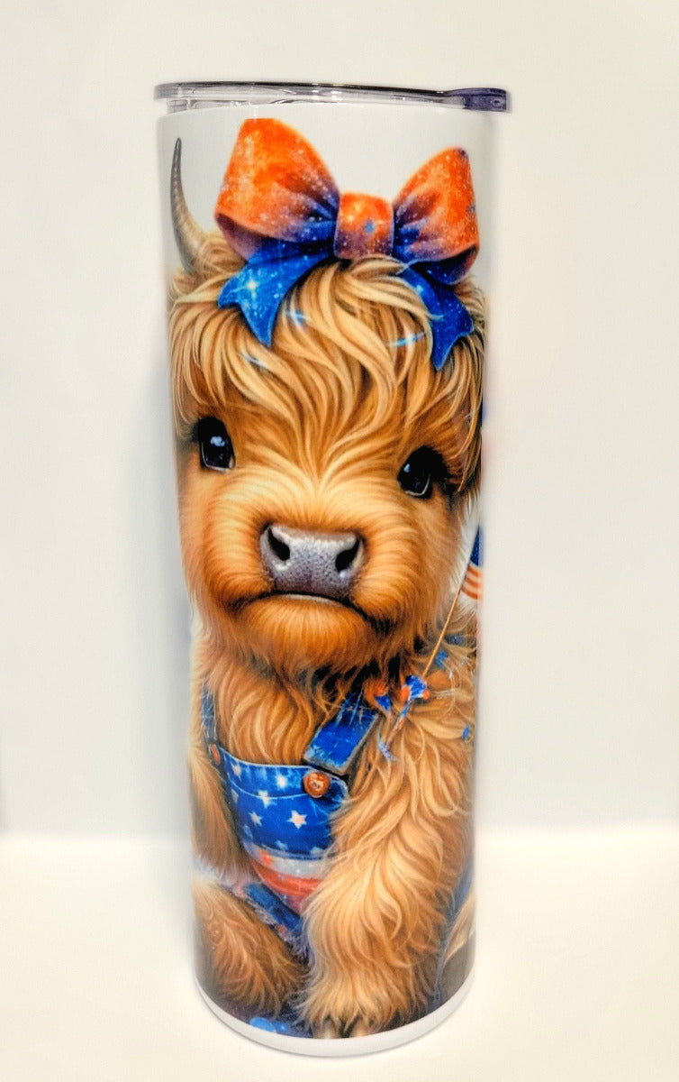 Patriotic Cow Highland Heifer 20 oz Skinny Tumbler - Adult & Kids T-Shirts, Sweatshirts & Hoodies apparel design preview 2