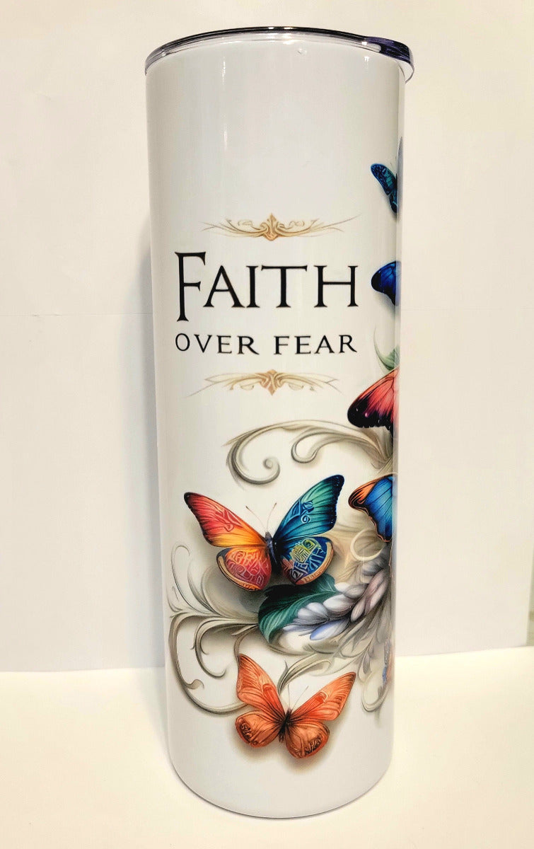 Faith Over Fear Butterflies 20 oz Skinny Tumbler Cup - Adult & Kids T-Shirts, Sweatshirts & Hoodies apparel design preview 2