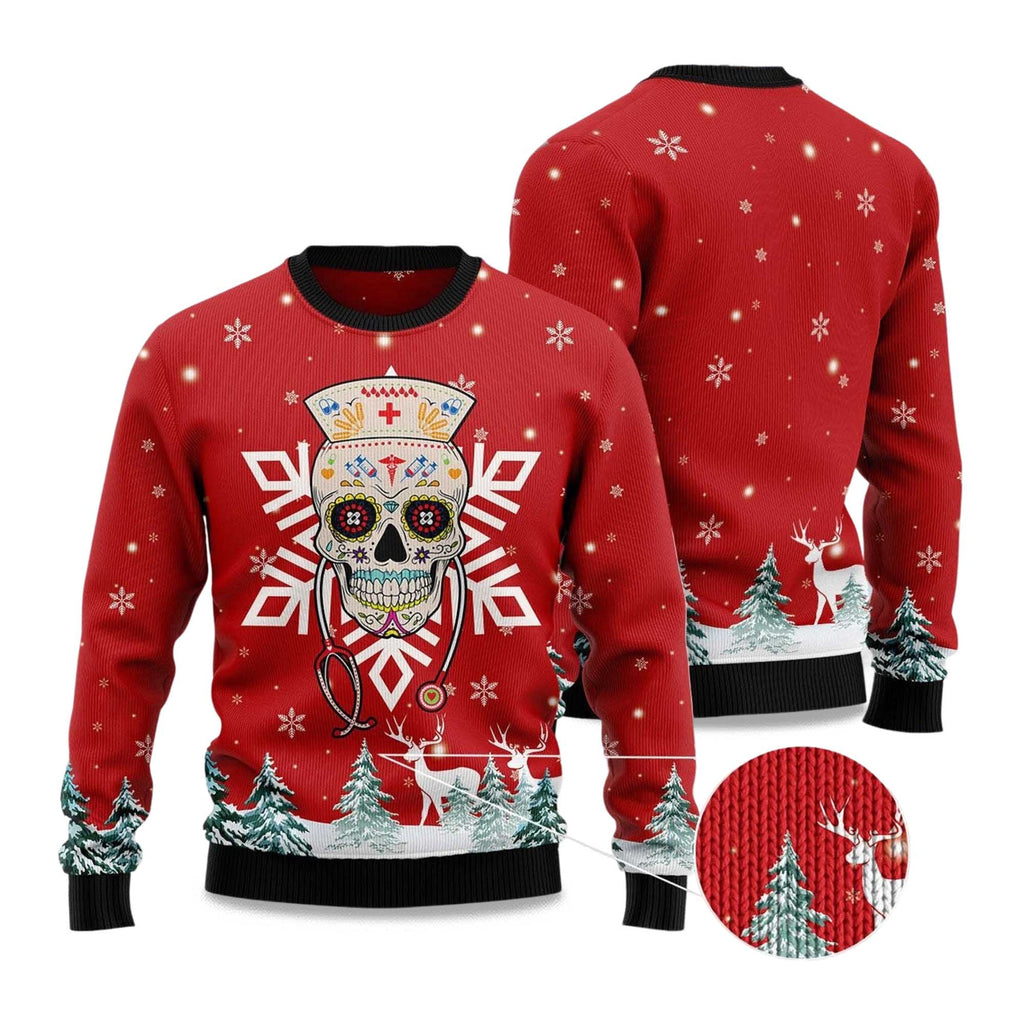 2025 Sugar Skull Nurse Ugly Christmas Sweater product image