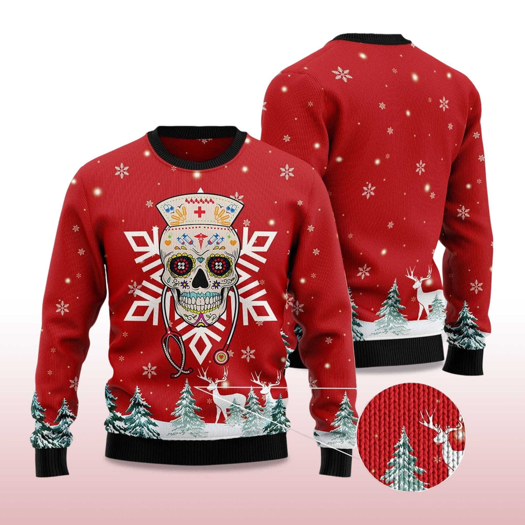 2025 Sugar Skull Nurse Ugly Christmas Sweater product image 4
