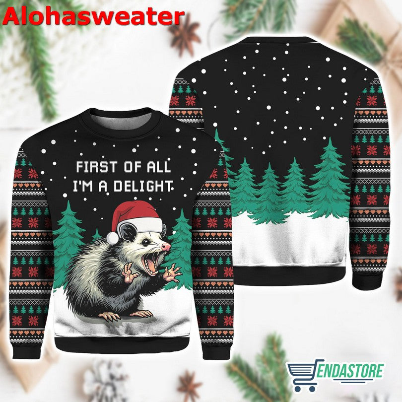 I Am A Delight Opossum Ugly Christmas Sweater product image