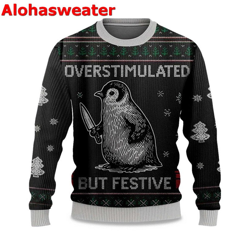 Overstimulated but Festive Christmas Ugly Sweater product image