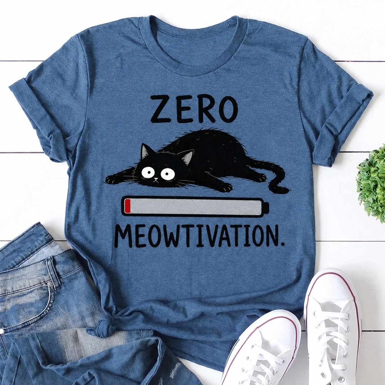 Zero Meowtivation Cat Print Women Slogan - Adult & Kids T-Shirts, Sweatshirts & Hoodies apparel design preview 1