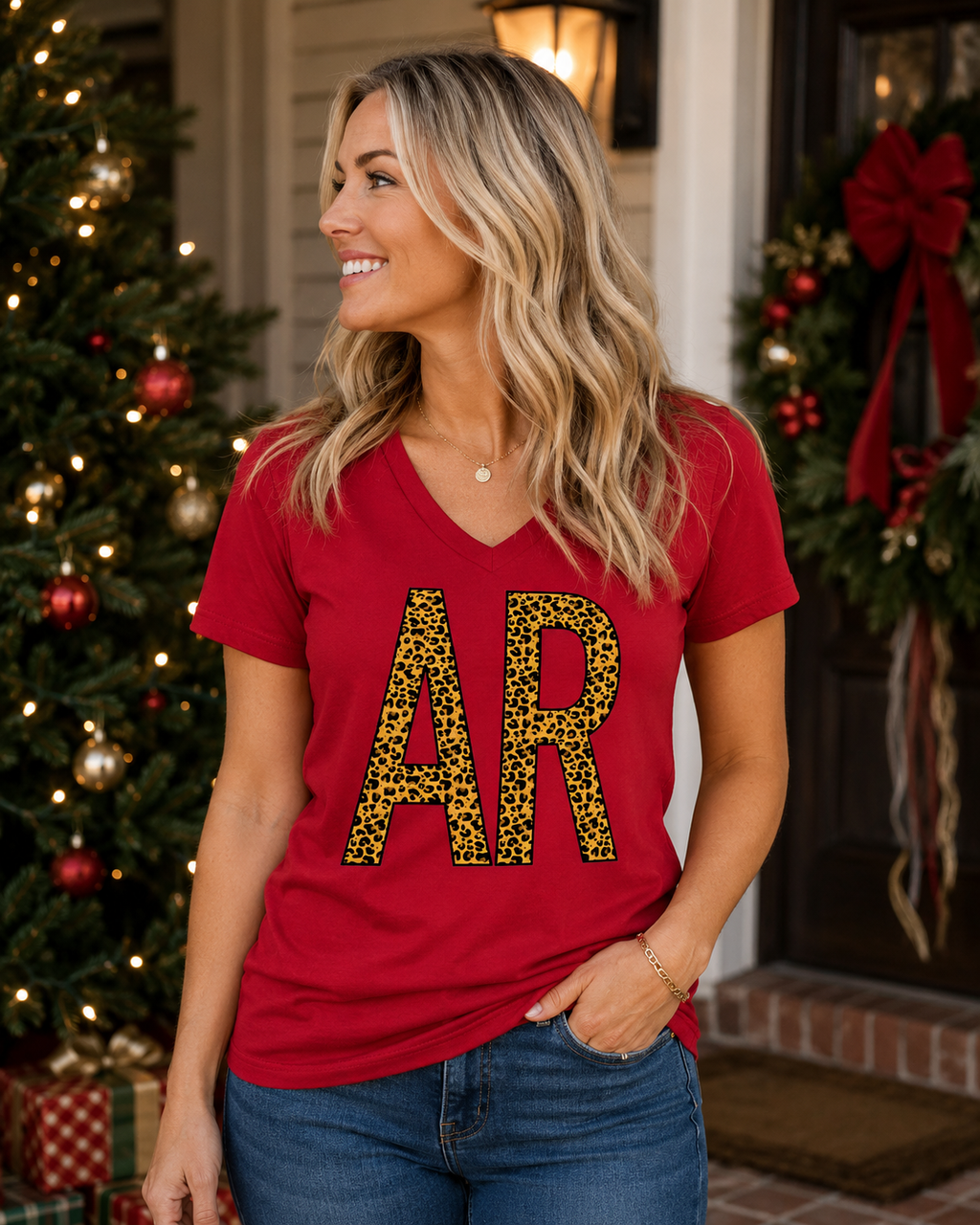 Sassy Frass Arkansas Leopard V-Neck Canvas - Adult & Kids T-Shirts, Sweatshirts & Hoodies apparel design preview 1