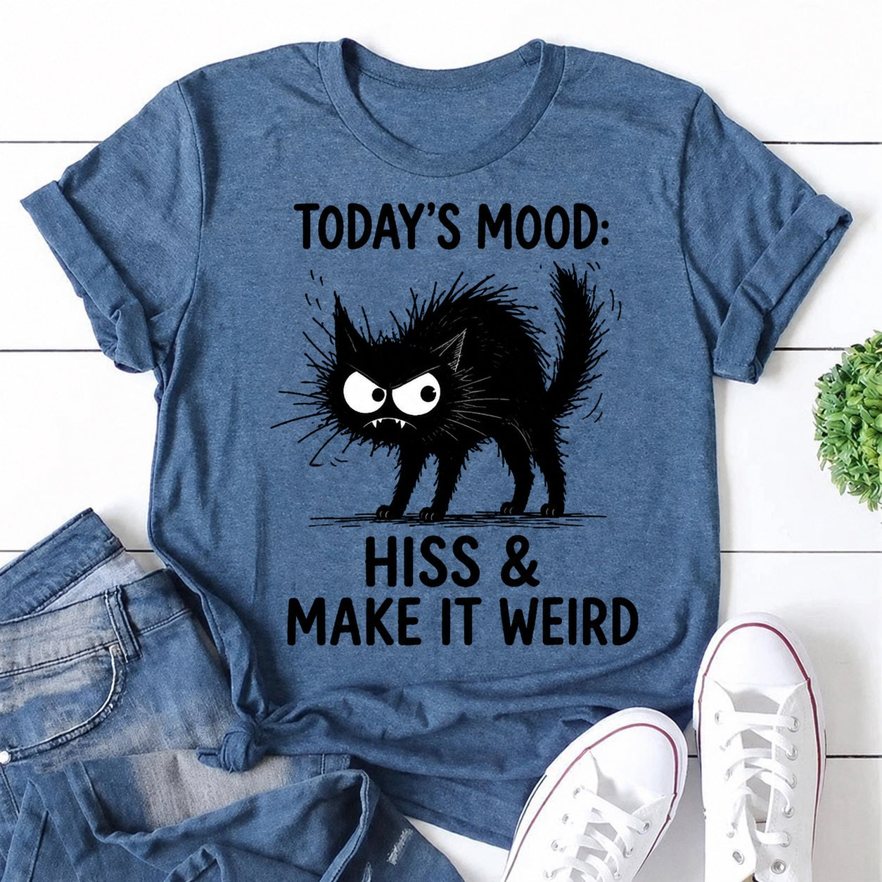 Today's Mood: Hiss Make It Weird Cat Print Women - Adult & Kids T-Shirts, Sweatshirts & Hoodies apparel design preview 1