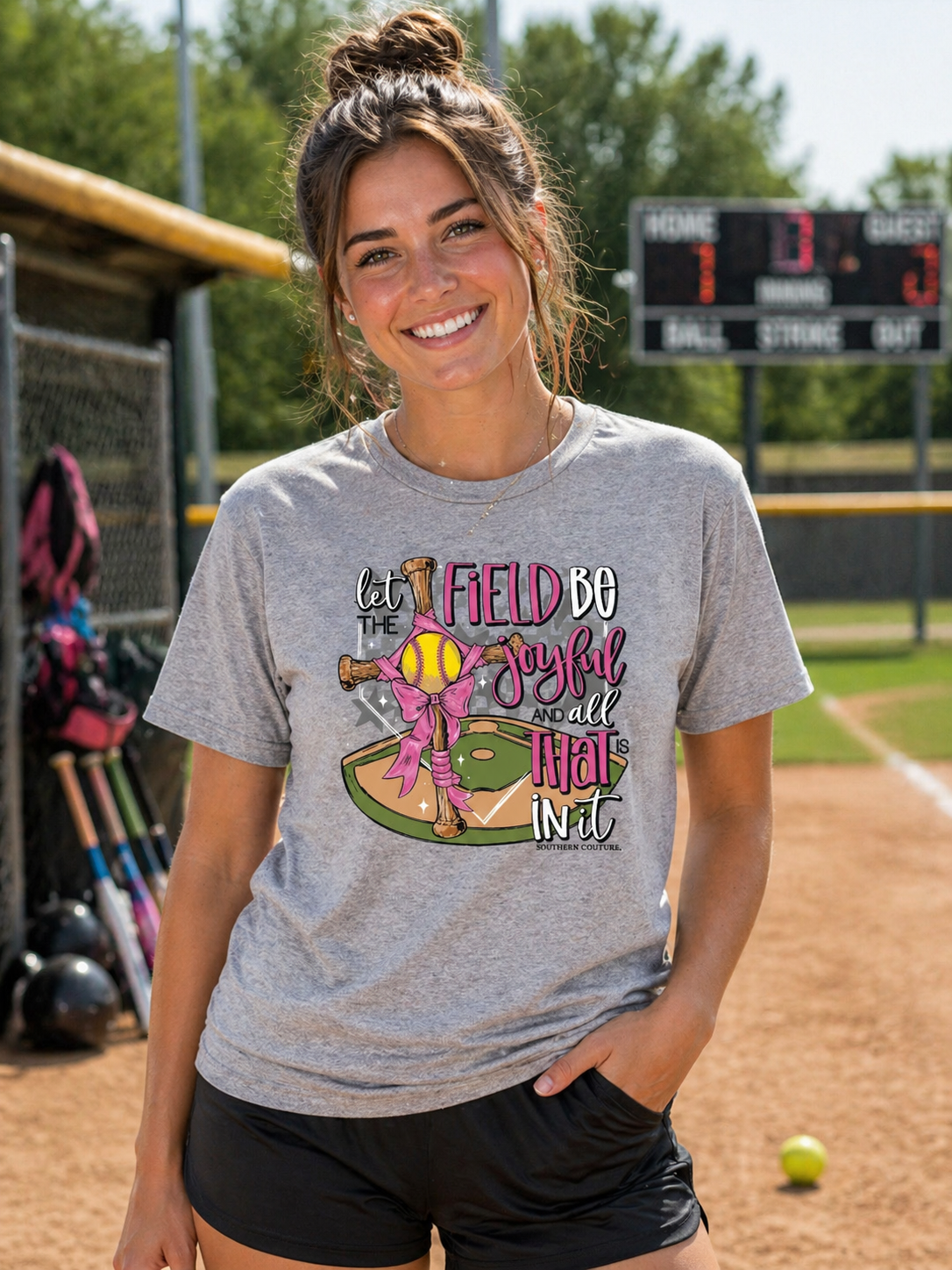 Southern Couture Soft Field Be Joyful Softball - Adult & Kids T-Shirts, Sweatshirts & Hoodies apparel design preview 1