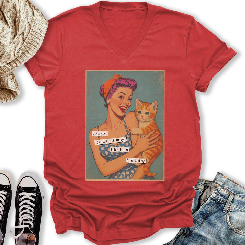 Retro Crazy Cat Lady V-Neck - Adult & Kids T-Shirts, Sweatshirts & Hoodies apparel design preview 2