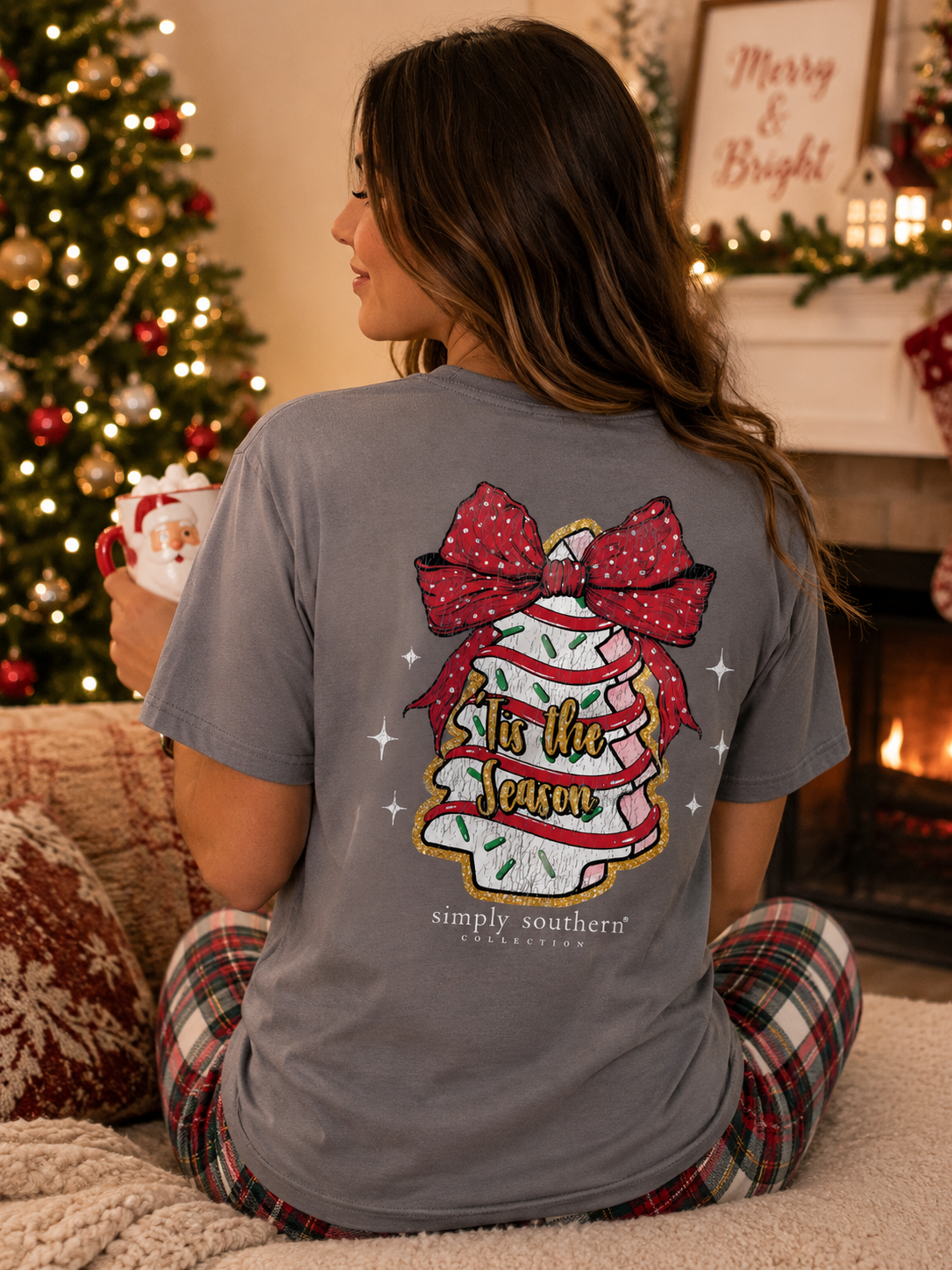 Simply Southern Cake Bow Holiday Washed Coal - Adult & Kids T-Shirts, Sweatshirts & Hoodies apparel design preview 1