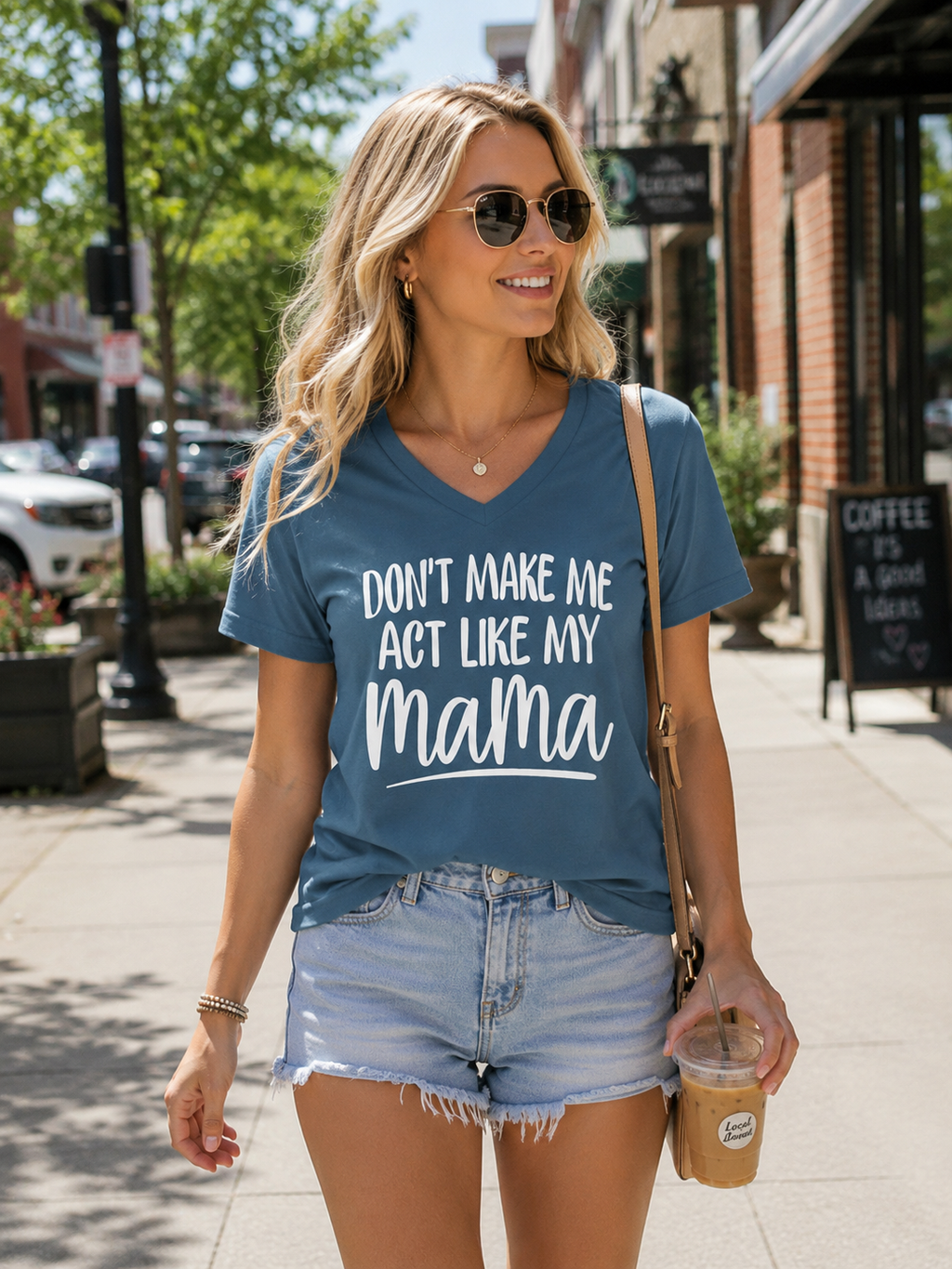SALE Sassy Frass Act Like My Mama V-Neck Canvas - Adult & Kids T-Shirts, Sweatshirts & Hoodies apparel design preview 1