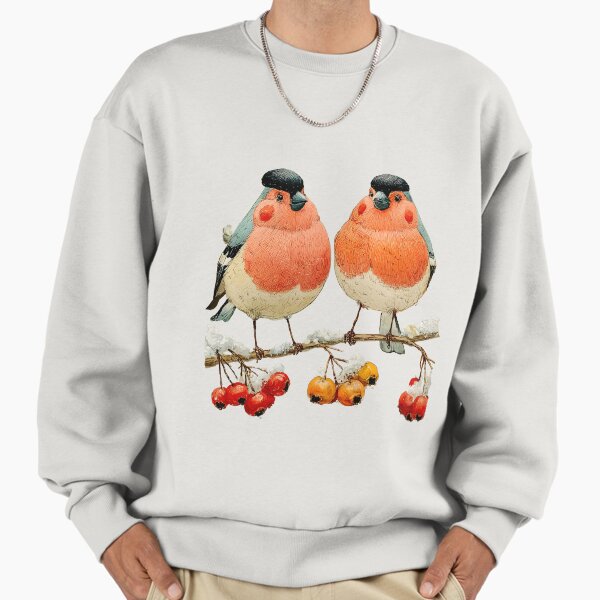 Winter Bullfinches on Rowan Branch Cozy Snowy Birds - Adult & Kids T-Shirts, Sweatshirts & Hoodies apparel design preview 1