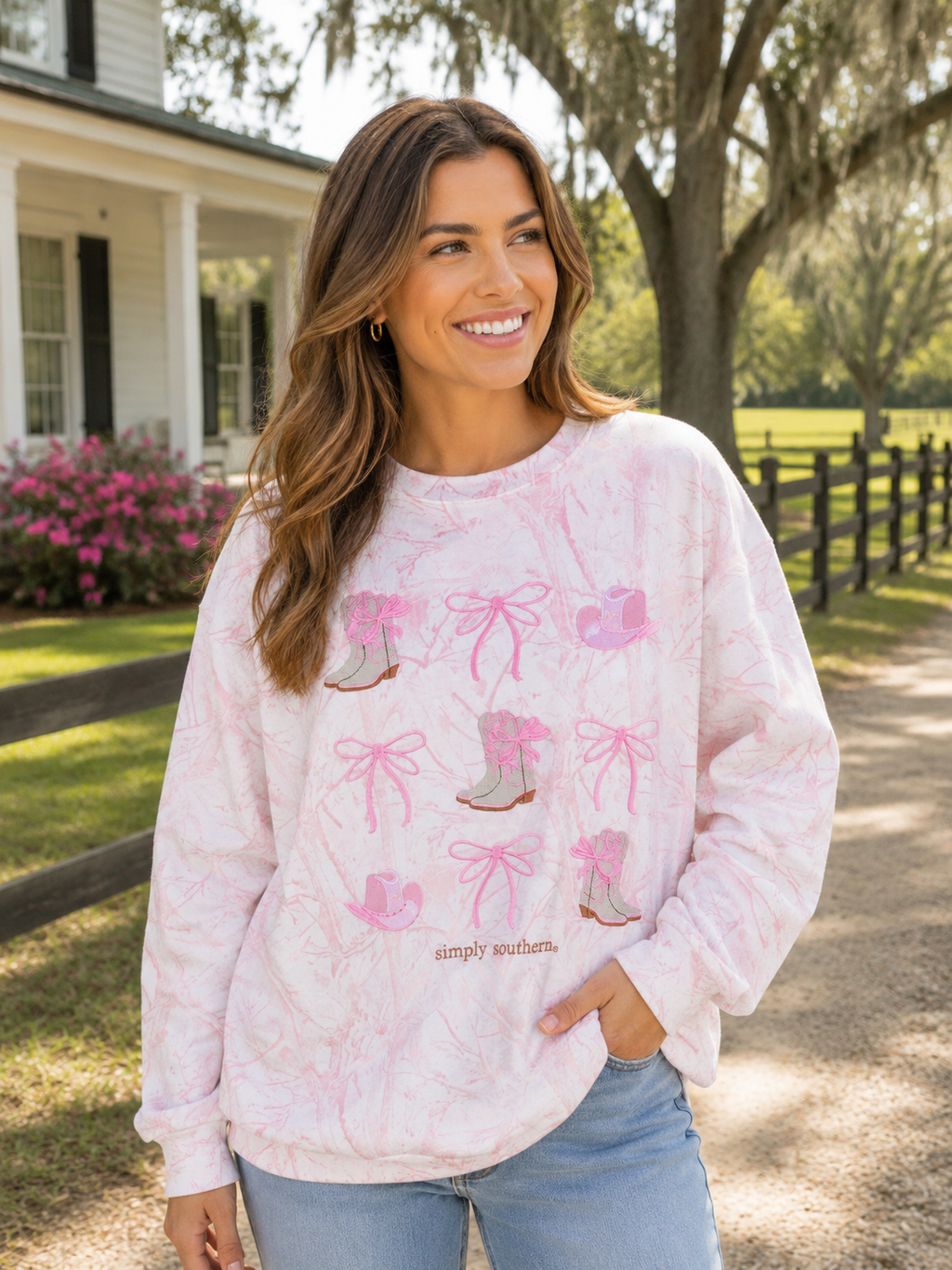 Simply Southern 0226 Pink Camo EVD Embroidered Crew - Adult & Kids T-Shirts, Sweatshirts & Hoodies apparel design preview 1