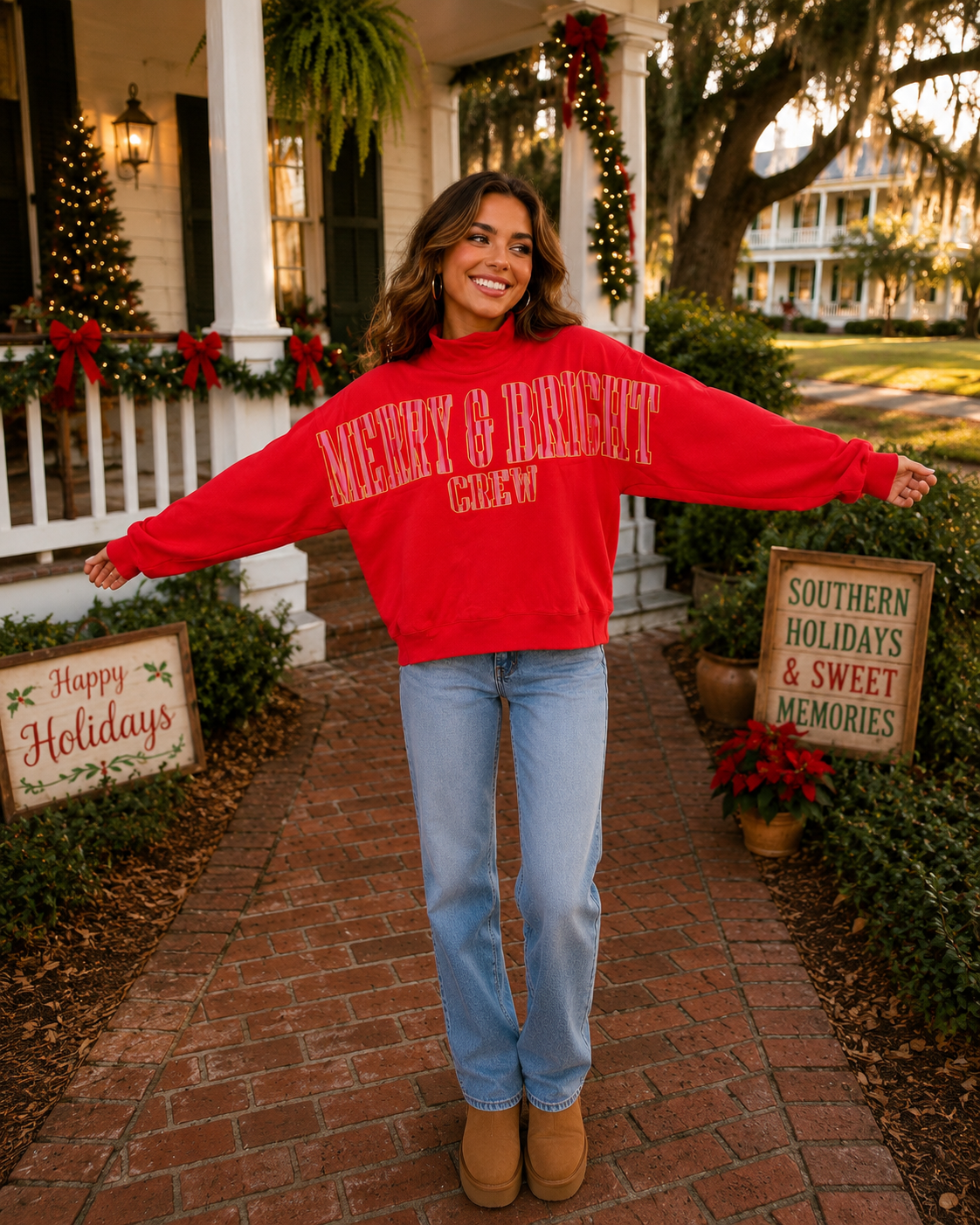 Simply Southern Merry Holiday Mock Neck Crew - Adult & Kids T-Shirts, Sweatshirts & Hoodies apparel design preview 1