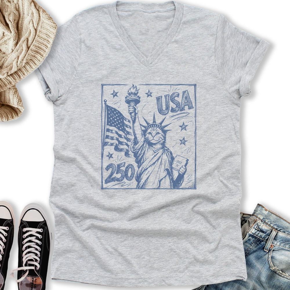 Liberty Cat V-Neck - Adult & Kids T-Shirts, Sweatshirts & Hoodies apparel design preview 1