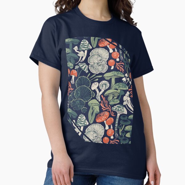 Mystical fungi midnight blue background sage and - Adult & Kids T-Shirts, Sweatshirts & Hoodies apparel design preview 1