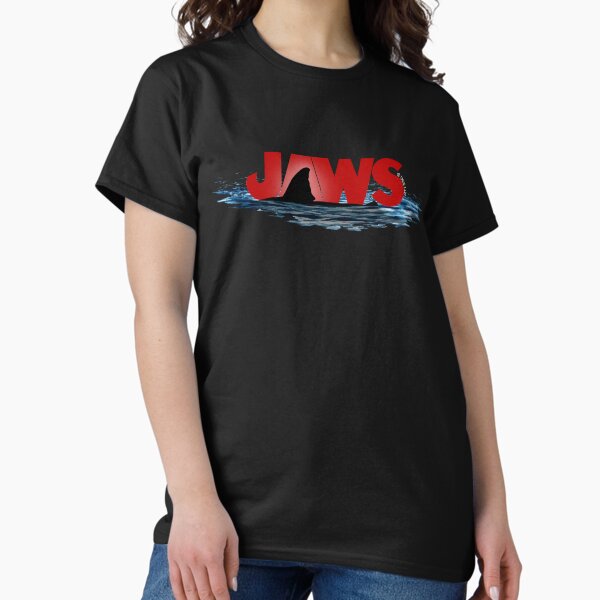 JAWS LOGO with GREAT WHITE SHARK FIN EMERGING FROM - Adult & Kids T-Shirts, Sweatshirts & Hoodies apparel design preview 1
