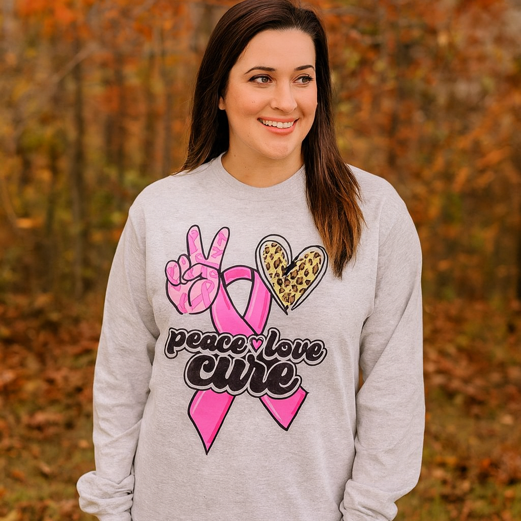 Girlie Girl Originals Peace Love Cure Breast Cancer - Adult & Kids T-Shirts, Sweatshirts & Hoodies apparel design preview 1