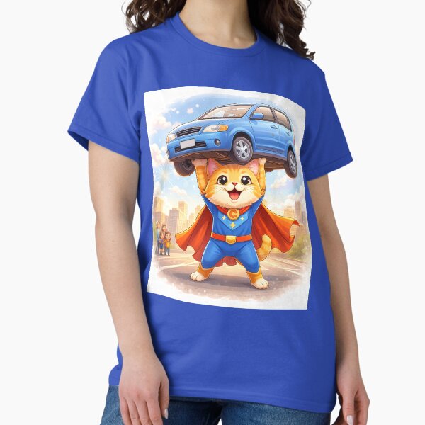 Superhero Cat Lifting a Car Cute Animal Hero Saving - Adult & Kids T-Shirts, Sweatshirts & Hoodies apparel design preview 1
