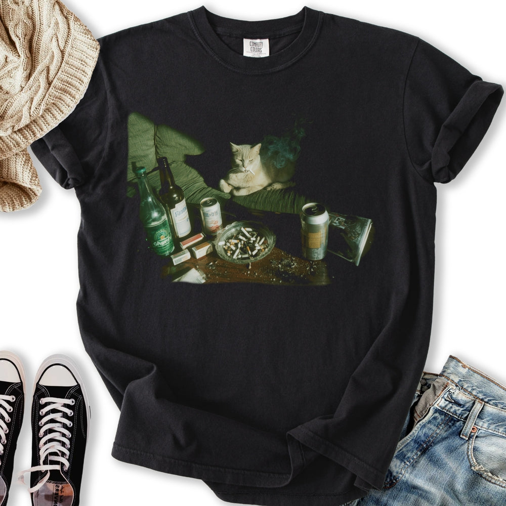 Retro Funny Smoking Cat - Adult & Kids T-Shirts, Sweatshirts & Hoodies apparel design preview 1