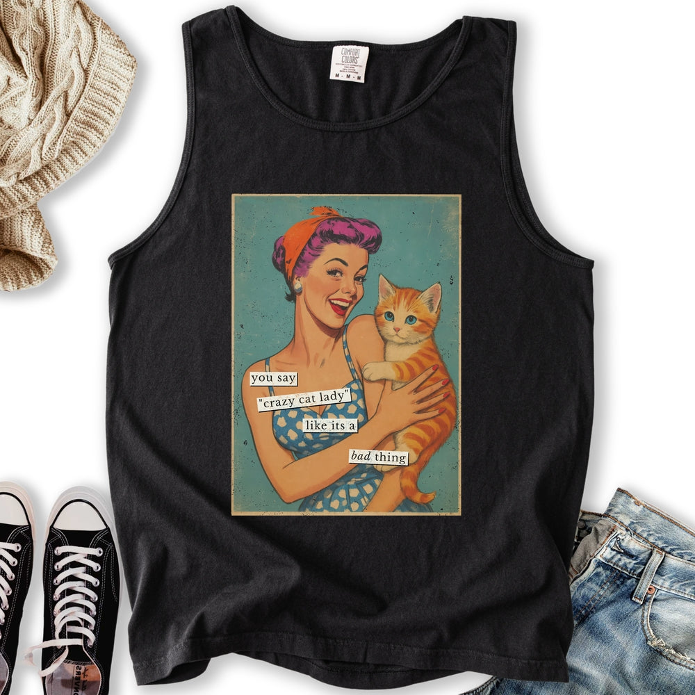 Retro Crazy Cat Lady Tank - Adult & Kids T-Shirts, Sweatshirts & Hoodies apparel design preview 1