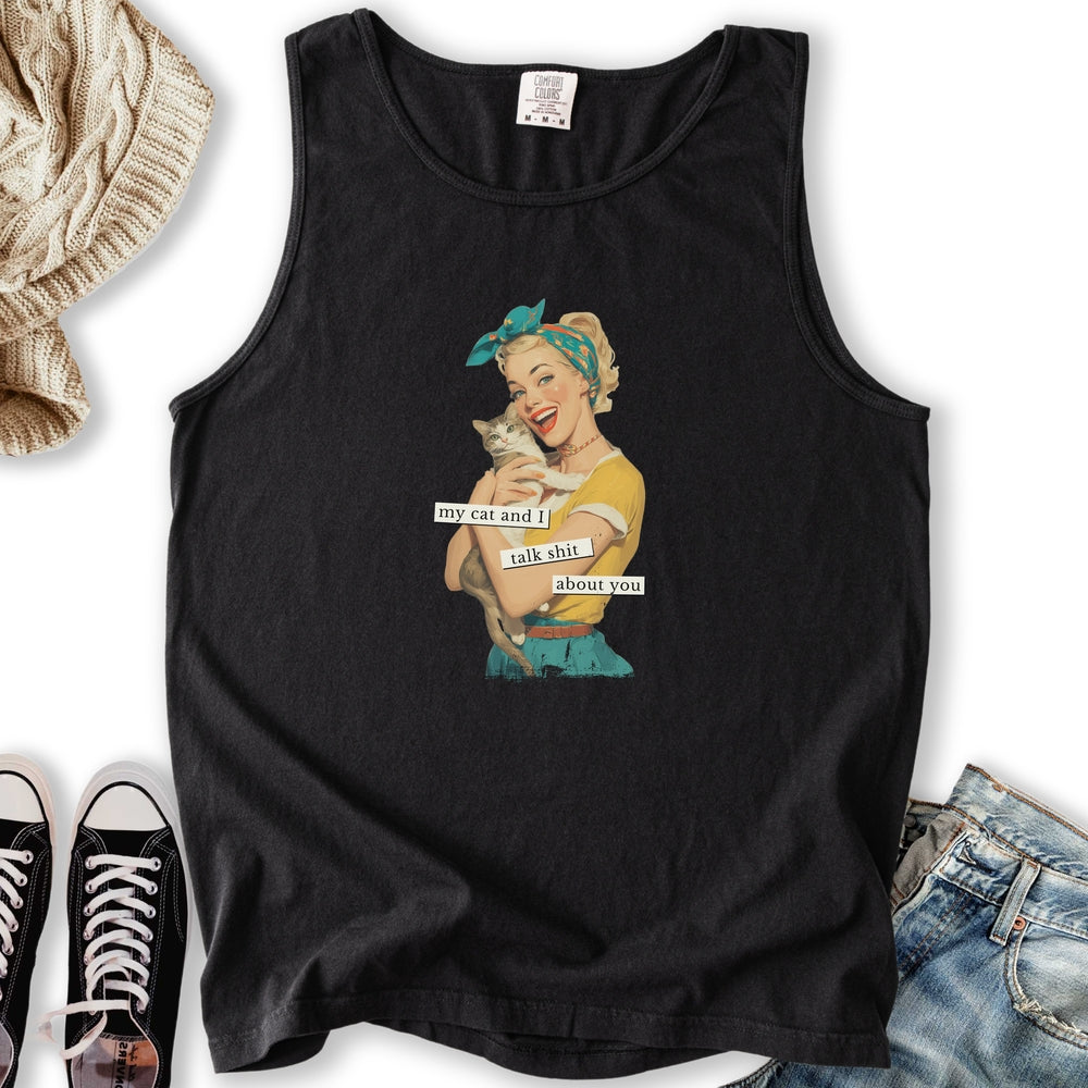 My Cat and I Talk Shit Tank - Adult & Kids T-Shirts, Sweatshirts & Hoodies apparel design preview 2