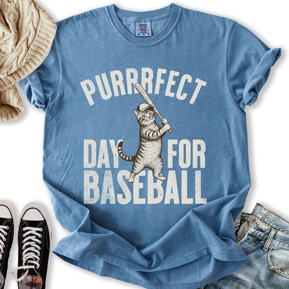 Purrrfect Baseball Cat - Adult & Kids T-Shirts, Sweatshirts & Hoodies apparel design preview 1