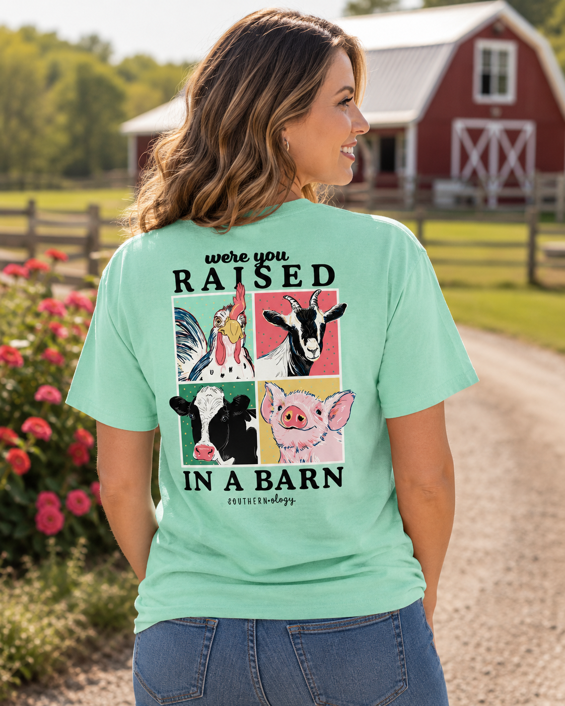 Southernology Raised in a Barn Animals Comfort Colors - Adult & Kids T-Shirts, Sweatshirts & Hoodies apparel design preview 1