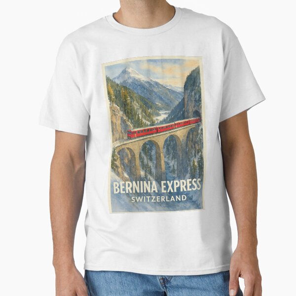 Bernina Express Train Crossing Alpine Bridge - Adult & Kids T-Shirts, Sweatshirts & Hoodies apparel design preview 1