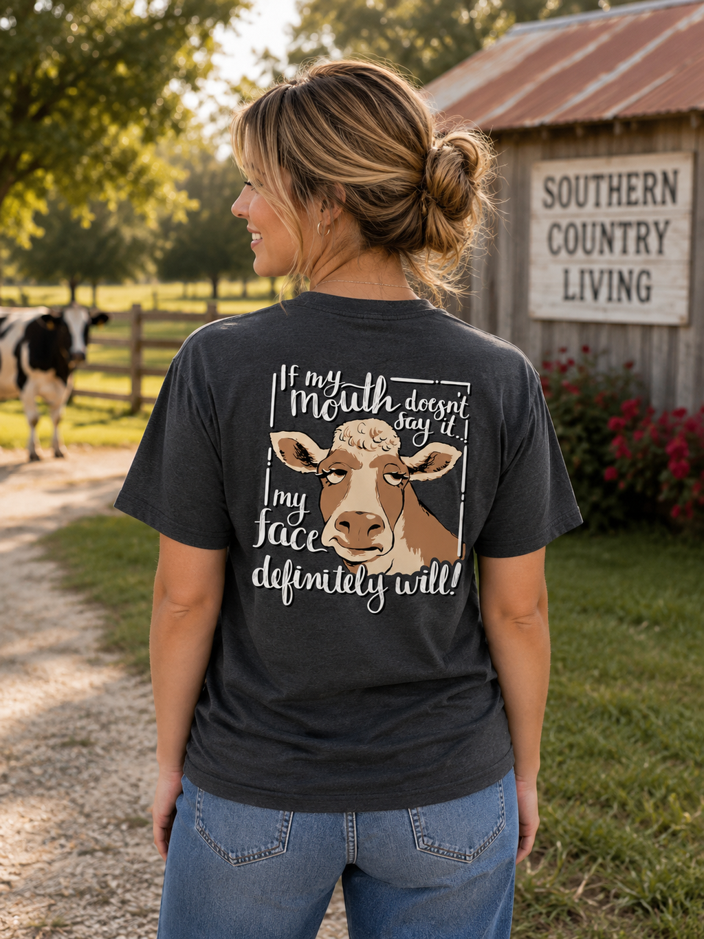 Southern Attitude Preppy Cow If My Mouth Doesn't Say - Adult & Kids T-Shirts, Sweatshirts & Hoodies apparel design preview 1