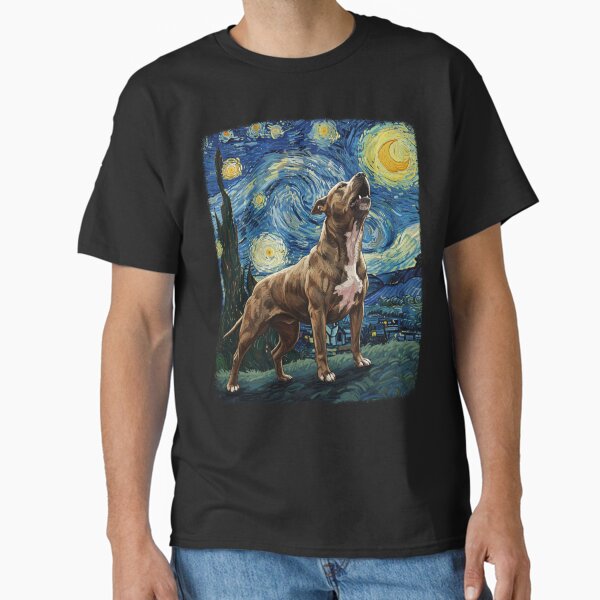 Pitbull Staffordshire Terrier Howling At Moon Starry - Adult & Kids T-Shirts, Sweatshirts & Hoodies apparel design preview 1