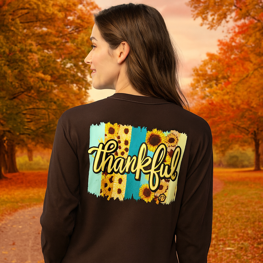 Girlie Girl Originals Preppy Thankful Sunflower - Adult & Kids T-Shirts, Sweatshirts & Hoodies apparel design preview 1