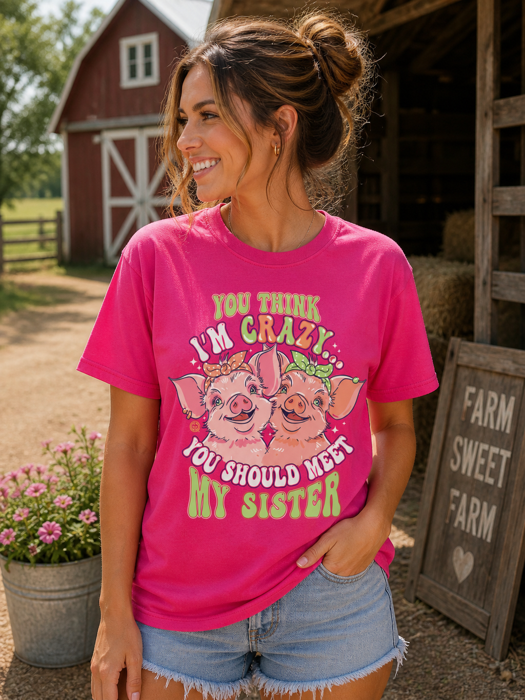 Girlie Girl Originals Crazy Sister Pig - Adult & Kids T-Shirts, Sweatshirts & Hoodies apparel design preview 1