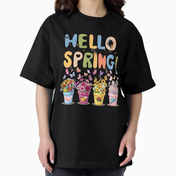 Hello Spring Floral Pots Illustration Colorful - Adult & Kids T-Shirts, Sweatshirts & Hoodies apparel design preview 1