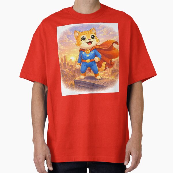 Superhero Cat Standing Over City Cute Hero on Rooftop - Adult & Kids T-Shirts, Sweatshirts & Hoodies apparel design preview 1