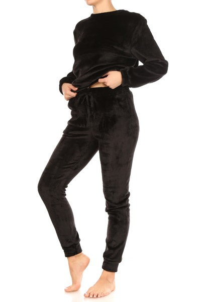 Black Thick Fur Fuzzy Plush Lounge Pajama Set Pants - Adult & Kids T-Shirts, Sweatshirts & Hoodies apparel design preview 2