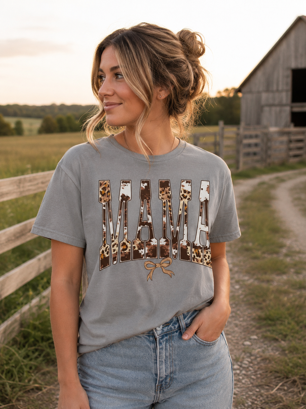 Simply Southern Cowhide Mama Bow Driftwood - Adult & Kids T-Shirts, Sweatshirts & Hoodies apparel design preview 1