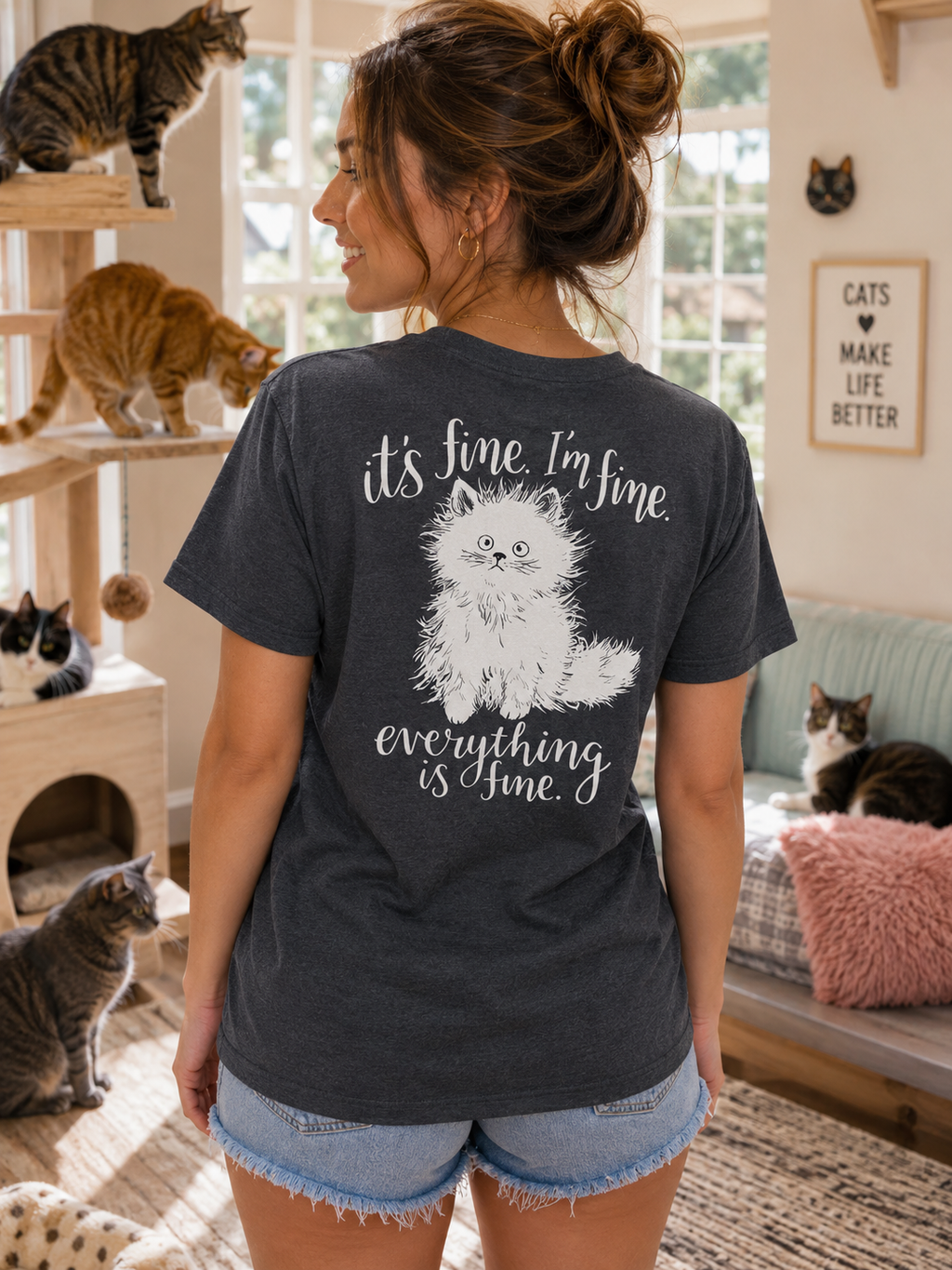 Southern Attitude Everything Is Fine Cat - Adult & Kids T-Shirts, Sweatshirts & Hoodies apparel design preview 1