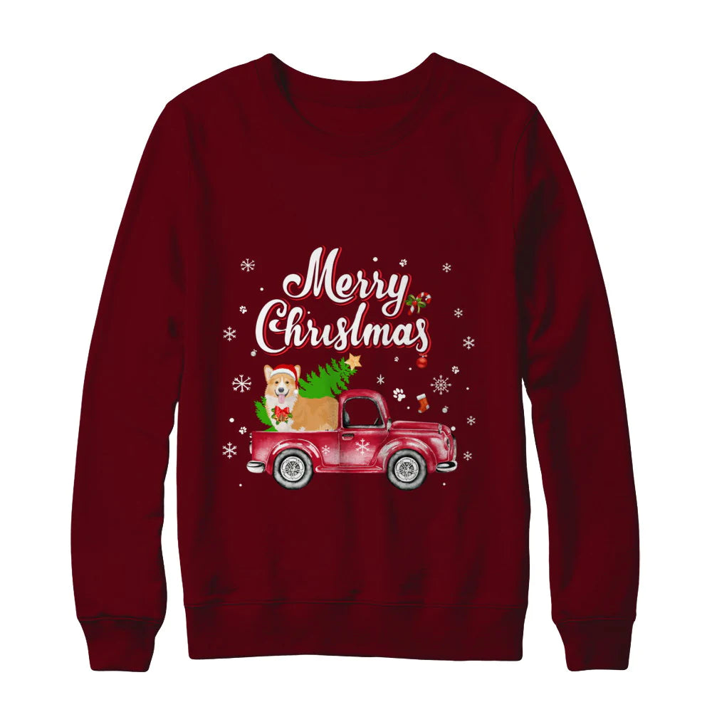 Corgi rides red truck Christmas sweater product image 4